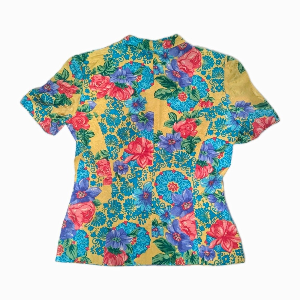 Adrianna Papell Safe Silk Women's Floral Button Front Blouse 100% Silk Vintage